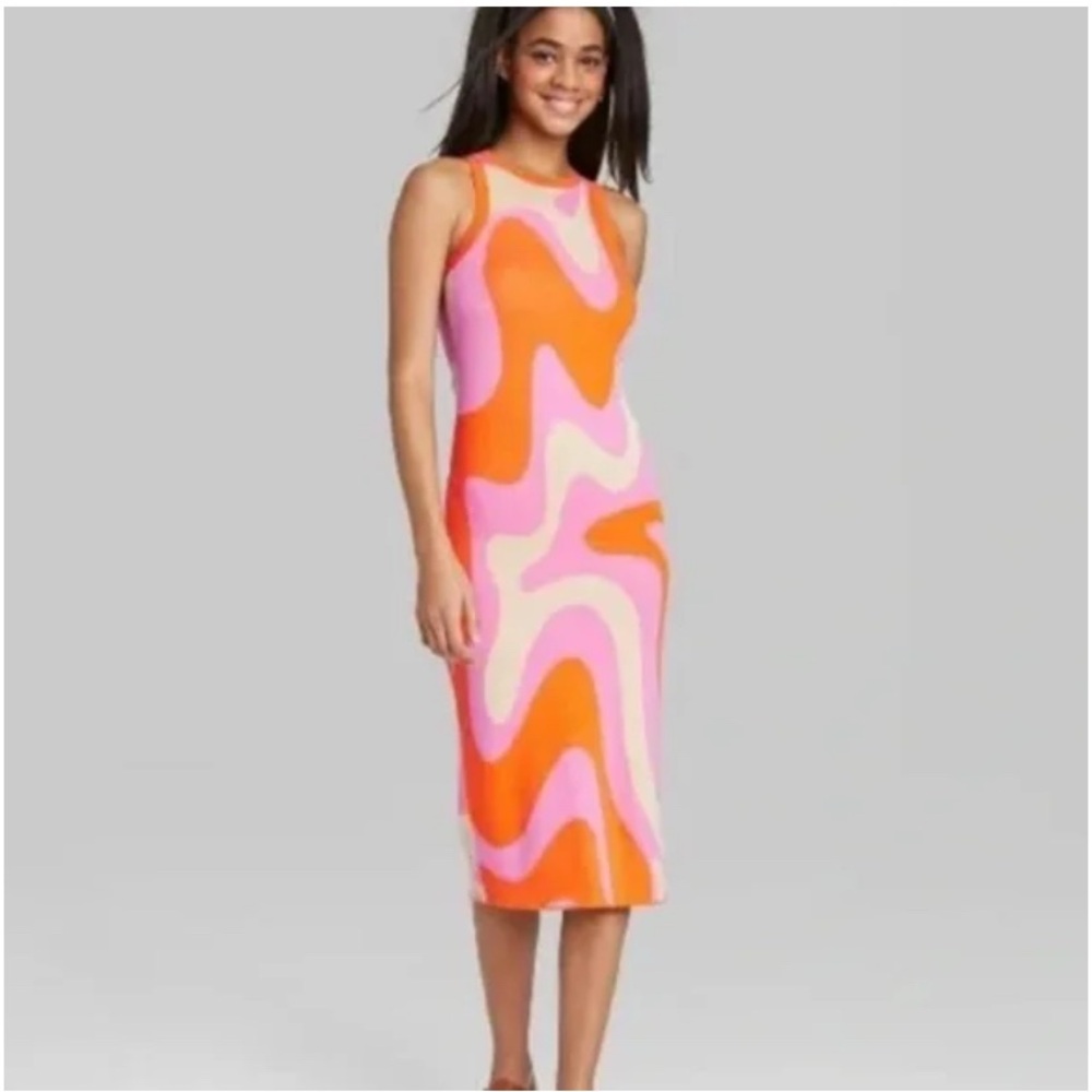 Wild Fable Orange and Pink Swirl Midi Dress